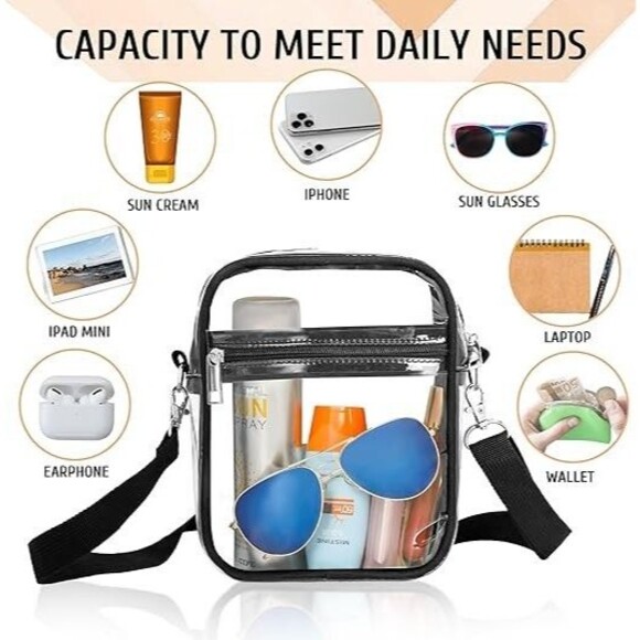 Clear Crossbody Purse Bag Stadium Approved for Concert Sports Adjustable Strap - Picture 3 of 7